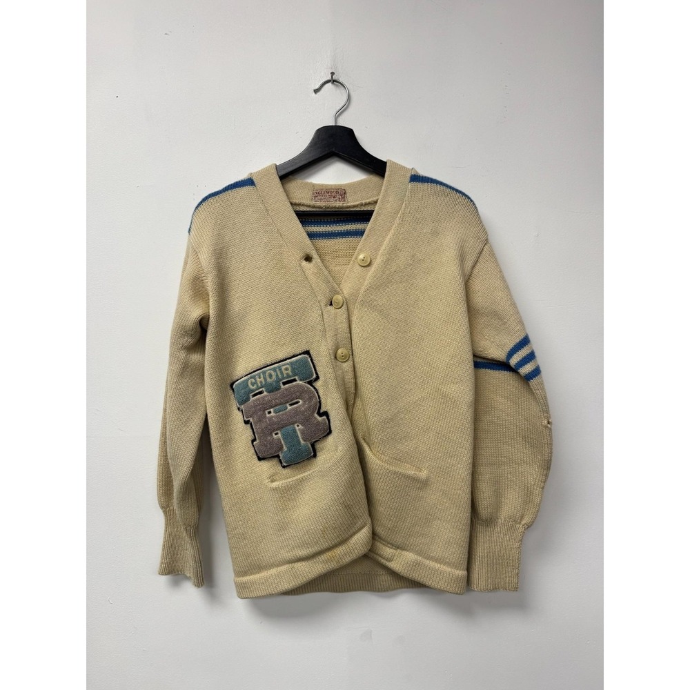 Vintage Englewood Knitting Mills Cardigan Sweater‎ Mens Small Choir Wool Varsity